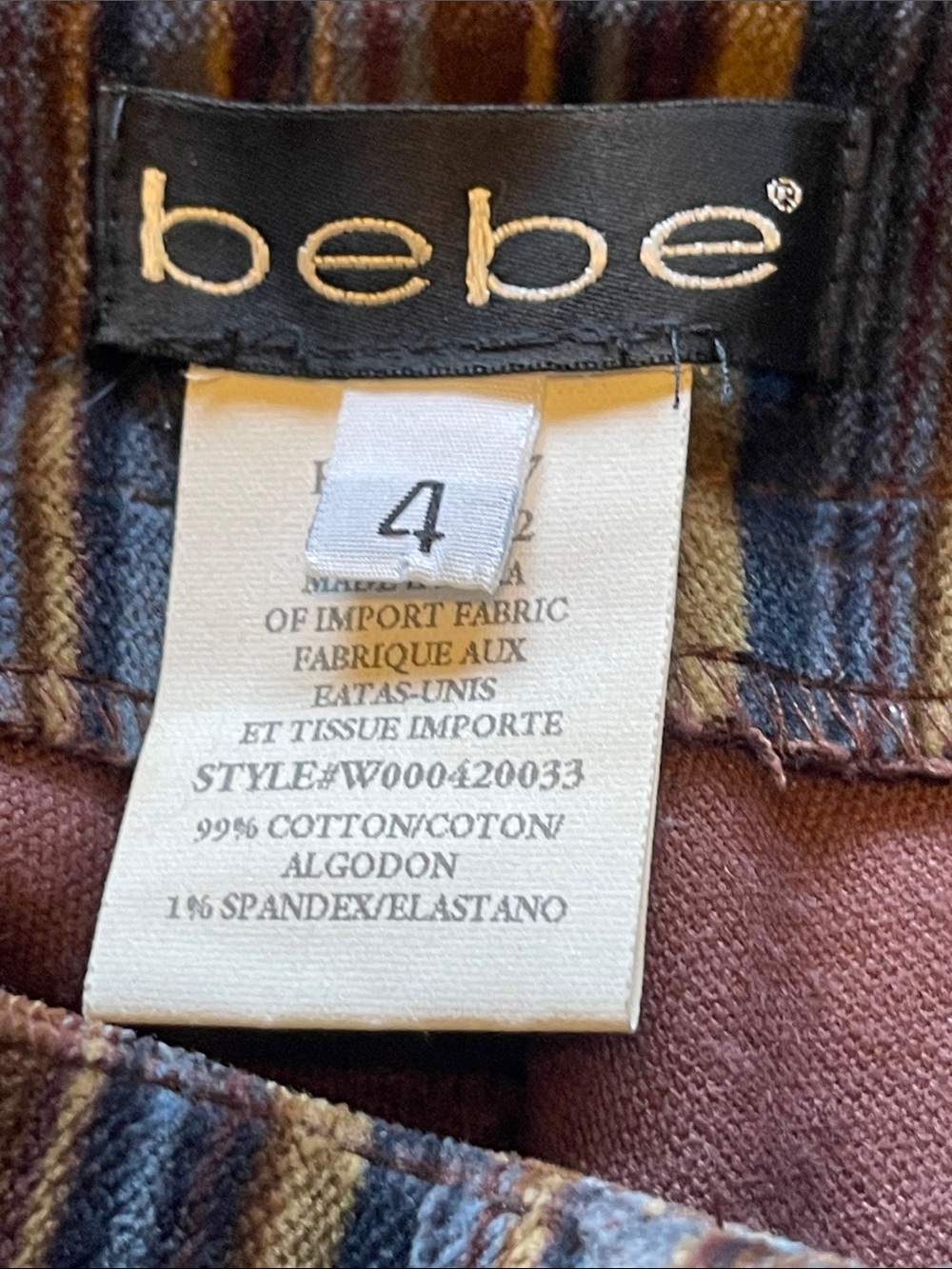 Bebe Vintage Striped Lace-Up Flared Pants - Navy, Brown, Tan size 4 - Picture 7 of 10